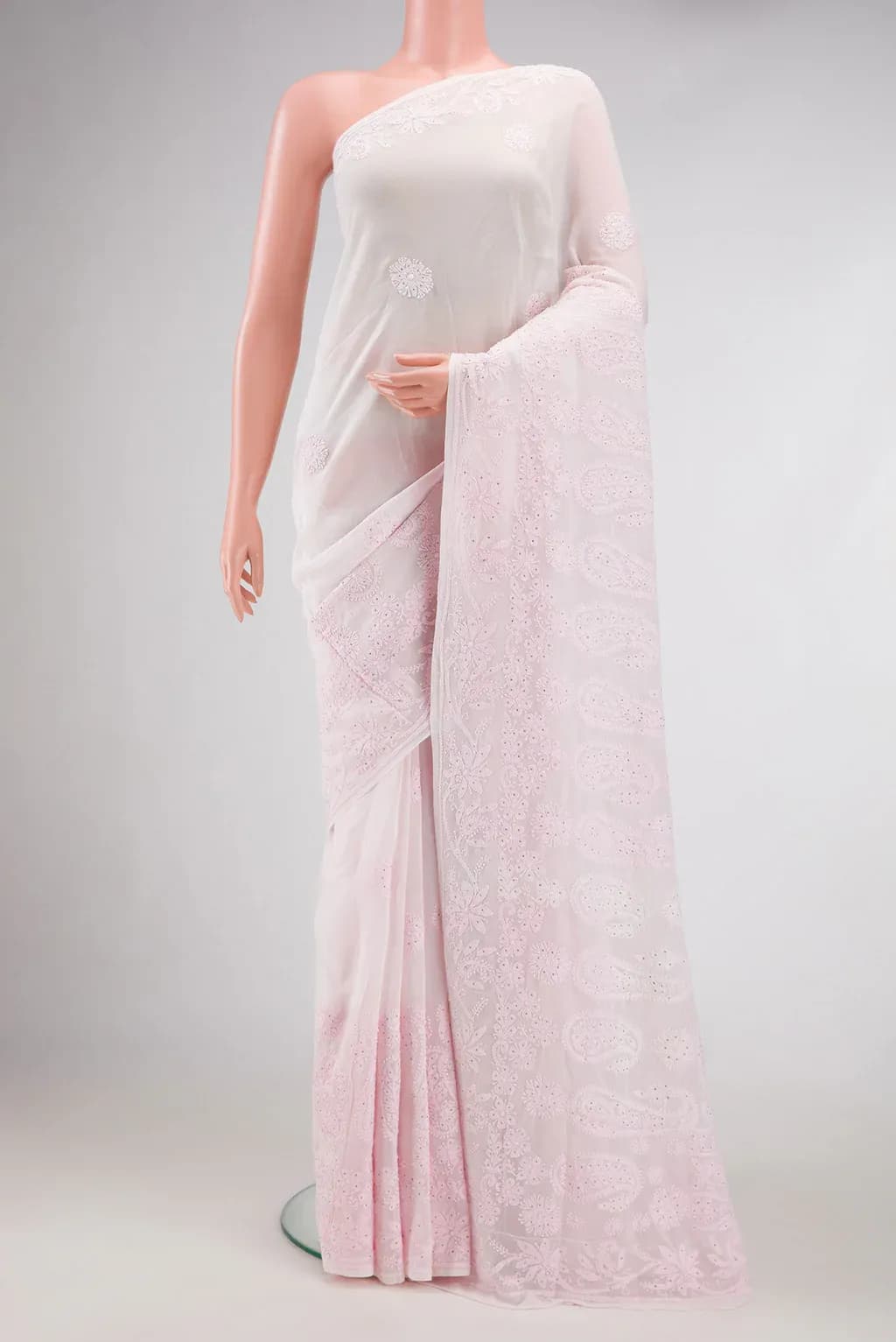 Rose pink Chikankari Georgette Saree