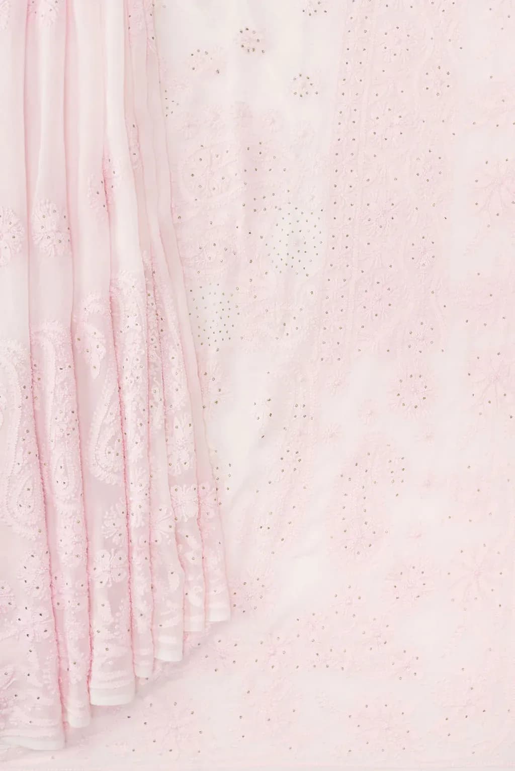 Rose pink Chikankari Georgette Saree — view 3