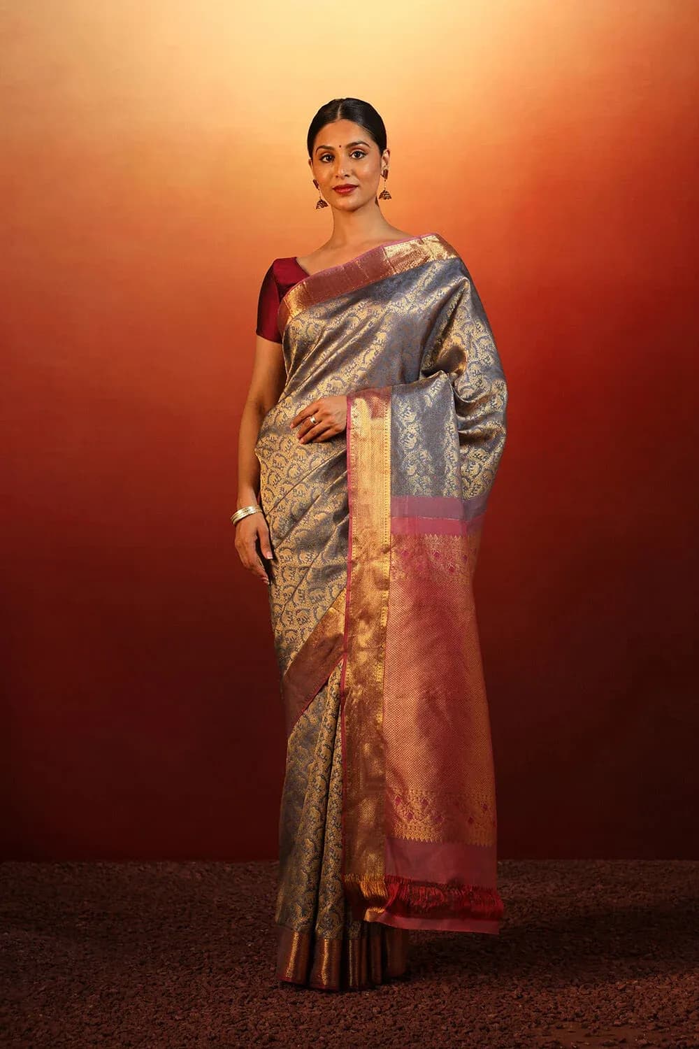 Blue Woven Pure Silk Kanjivaram Saree with Unstitched Blouse Piece-2899