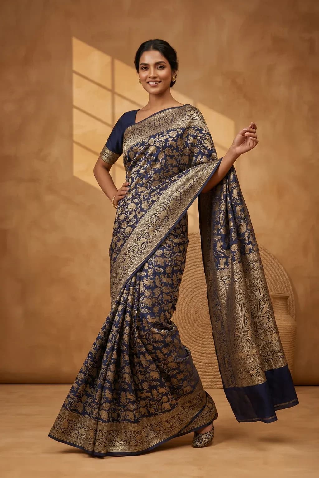 Navy Blue Banarasi Silk Saree