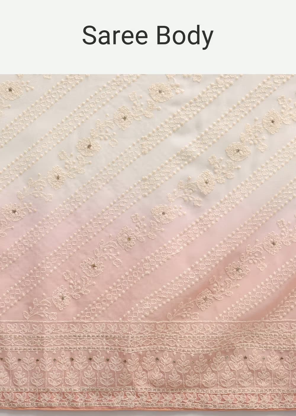 Peach Ombre Chikankari Saree With Unstitched Blouse — view 13