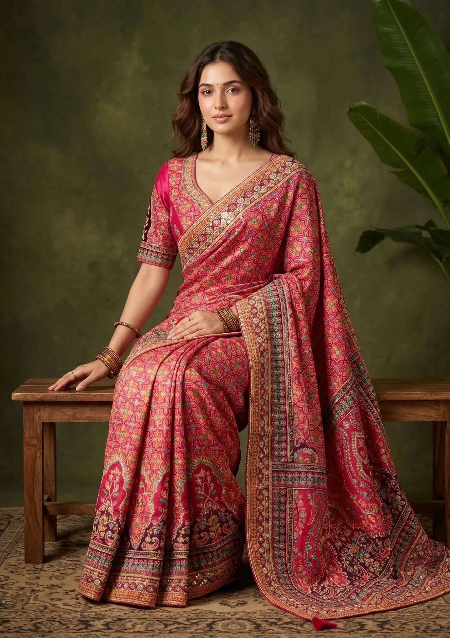 Pink Satin Sequins Saree With Matching Blouse Piece