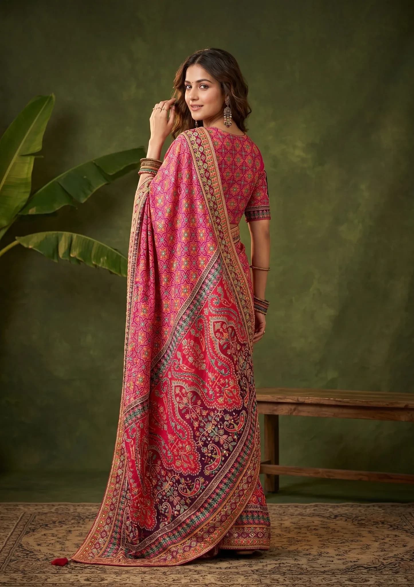 Pink Satin Sequins Saree With Matching Blouse Piece — view 7
