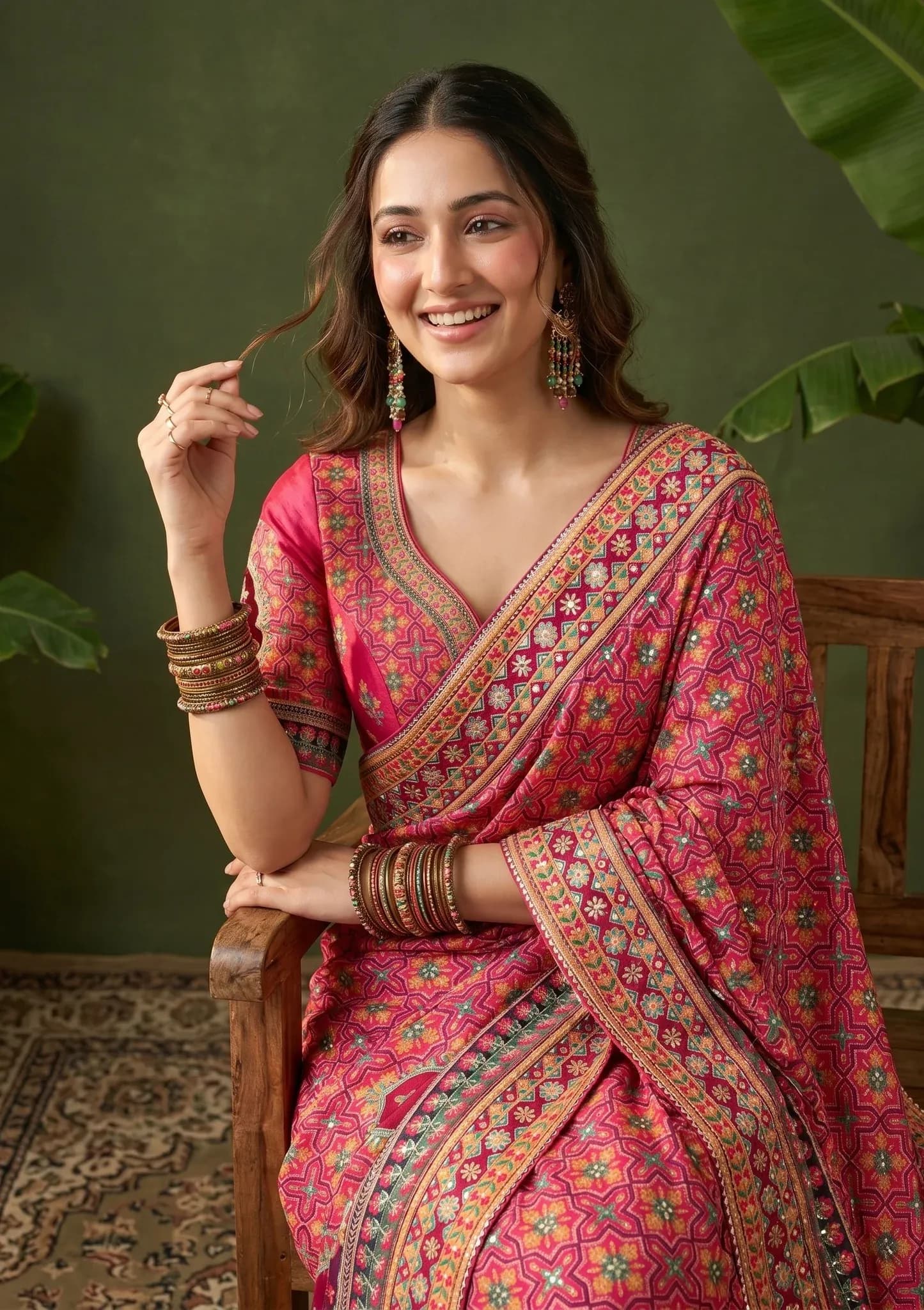 Pink Satin Sequins Saree With Matching Blouse Piece — view 9