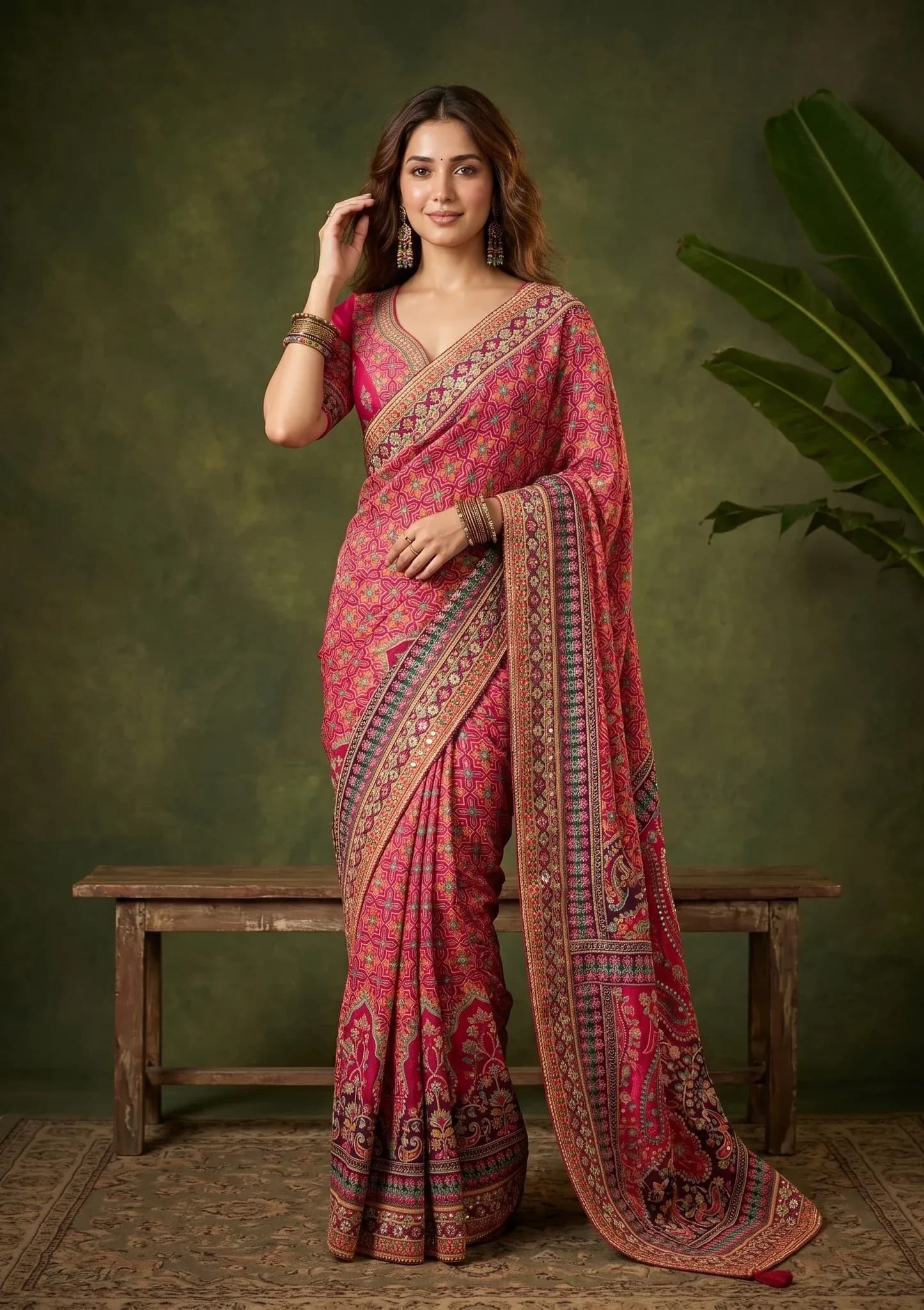 Pink Satin Sequins Saree With Matching Blouse Piece — view 3