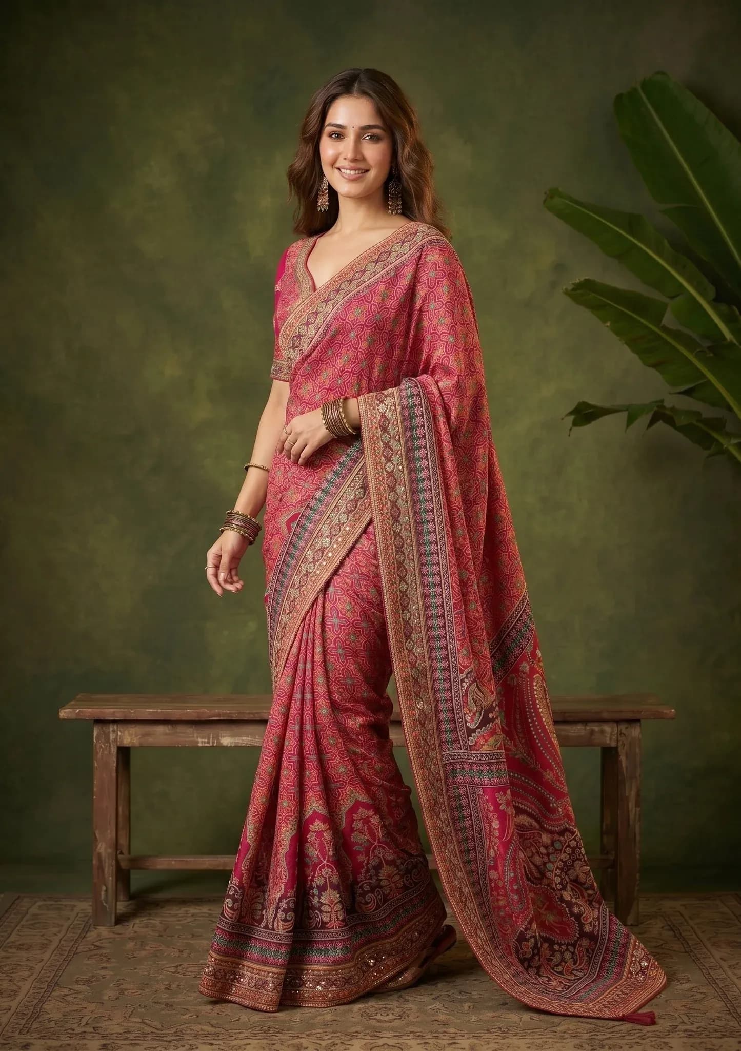 Pink Satin Sequins Saree With Matching Blouse Piece — view 5