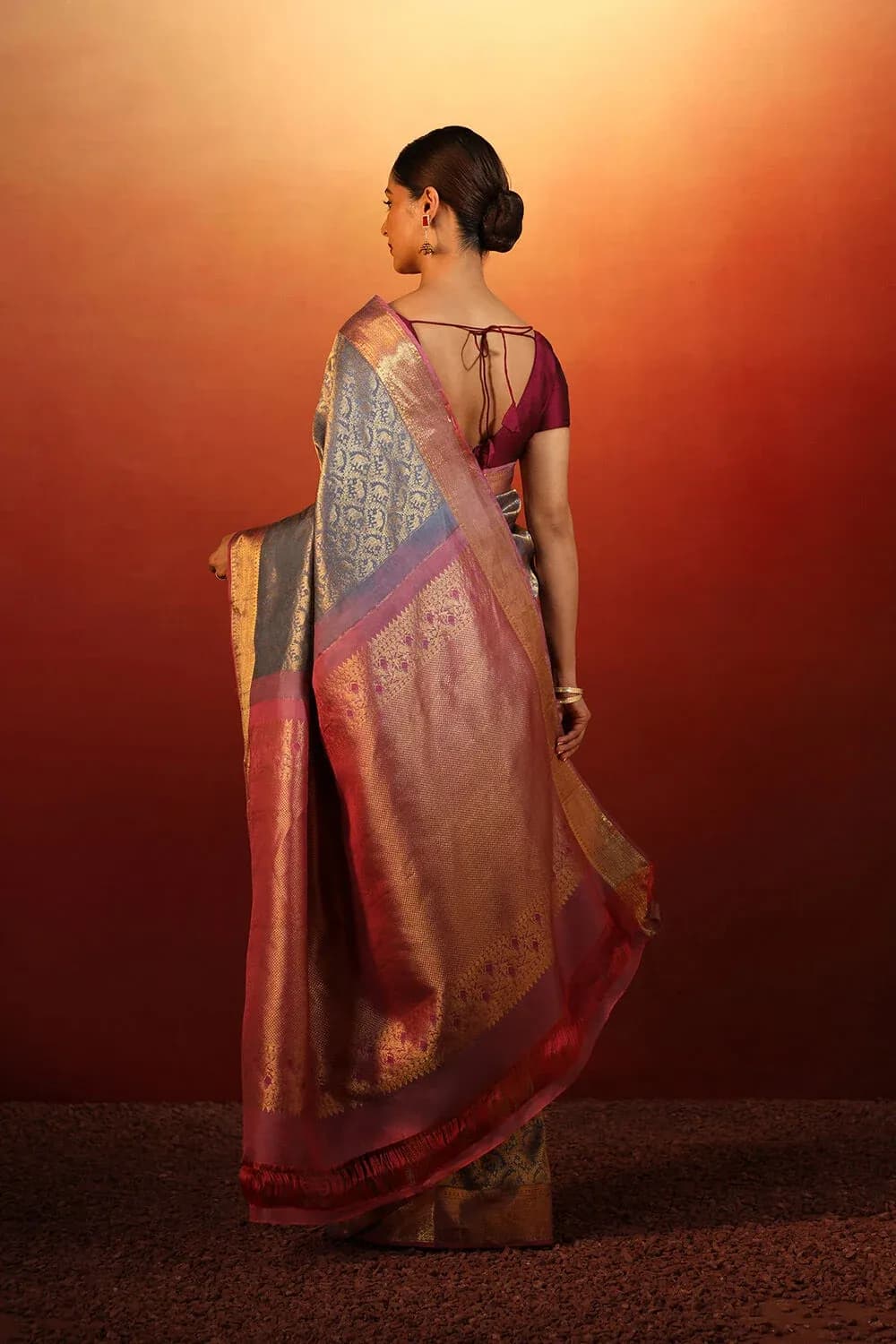 Blue Woven Pure Silk Kanjivaram Saree with Unstitched Blouse Piece-2899 — view 3
