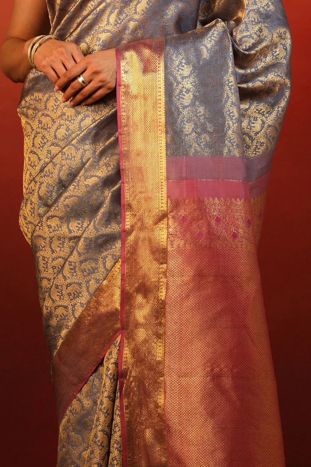 Blue Woven Pure Silk Kanjivaram Saree with Unstitched Blouse Piece-2899 — view 7