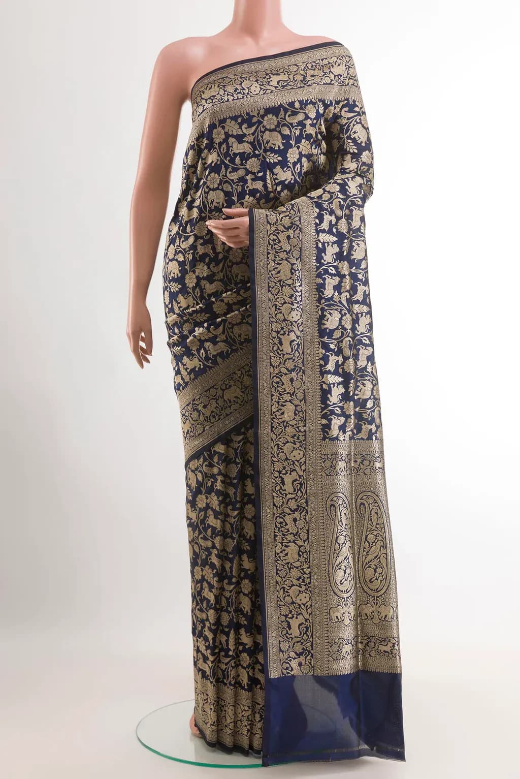 Navy Blue Banarasi Silk Saree — view 2