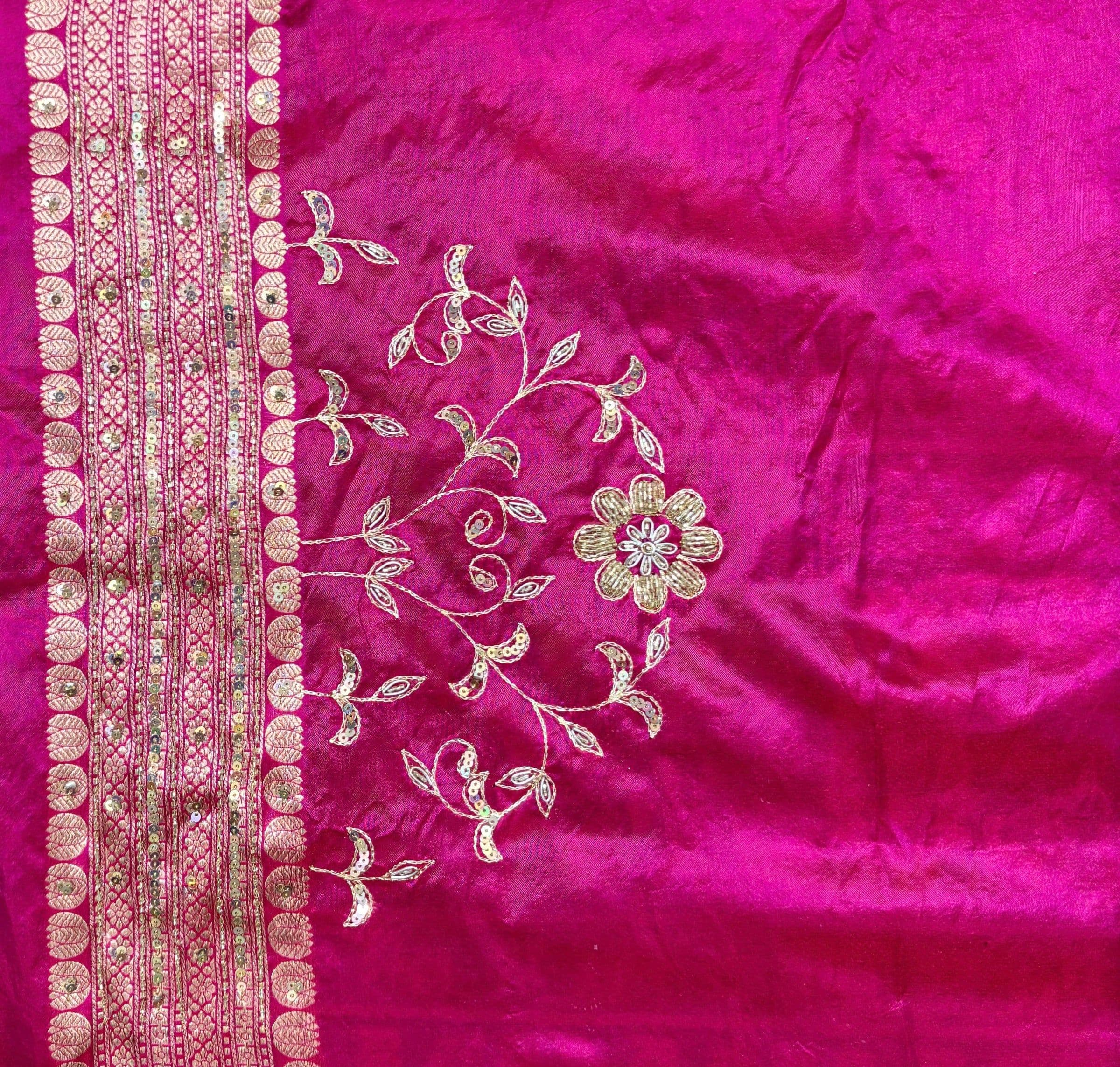 Rani Pure Katan Banarasi Handloom Saree - All over Zardozi — view 3