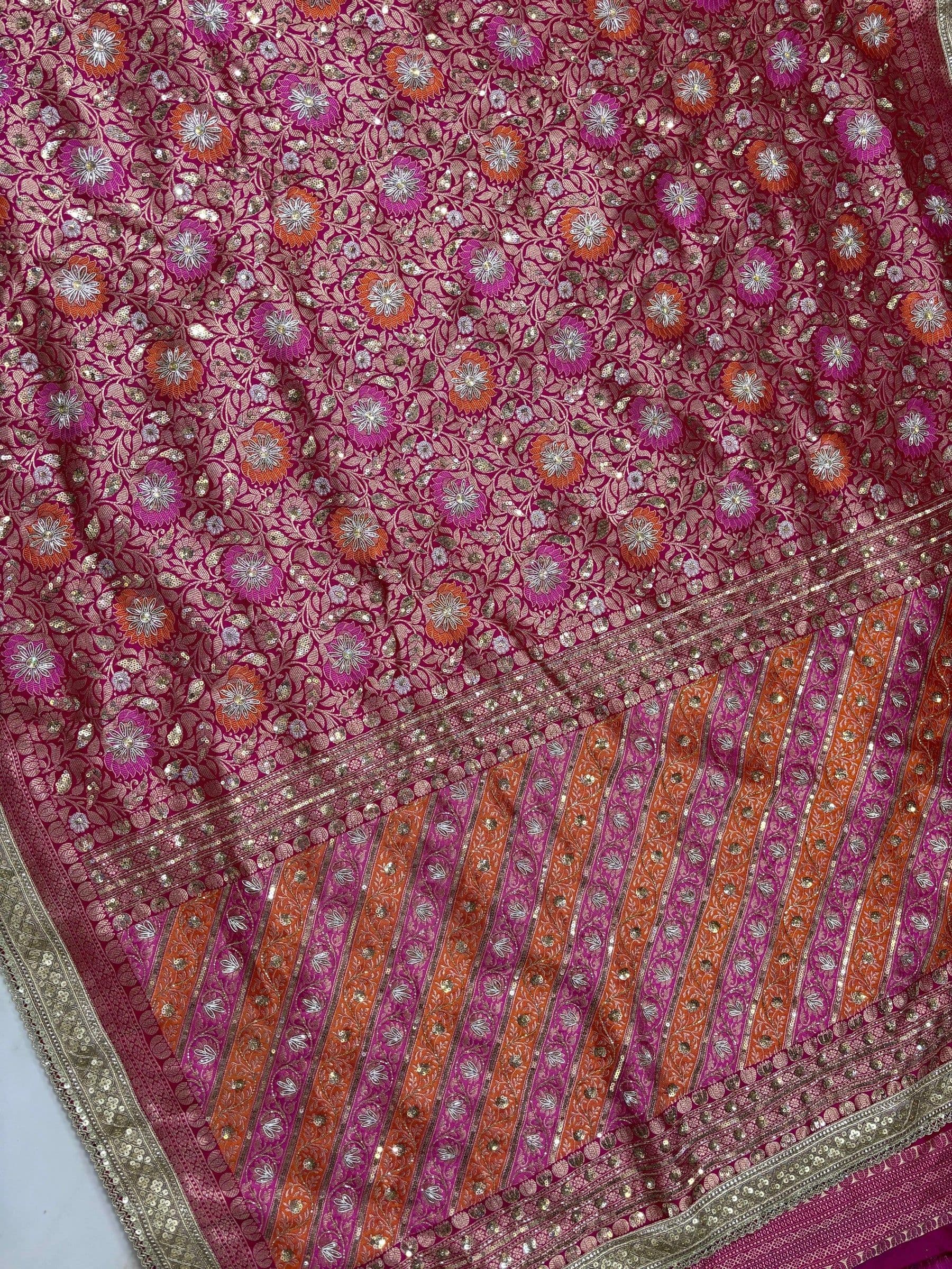 Rani Pure Katan Banarasi Handloom Saree - All over Zardozi — view 5